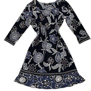 Nine West Floral Ruffle Bottom Boat Neck Multicolor Mini Shift Dress Size 6